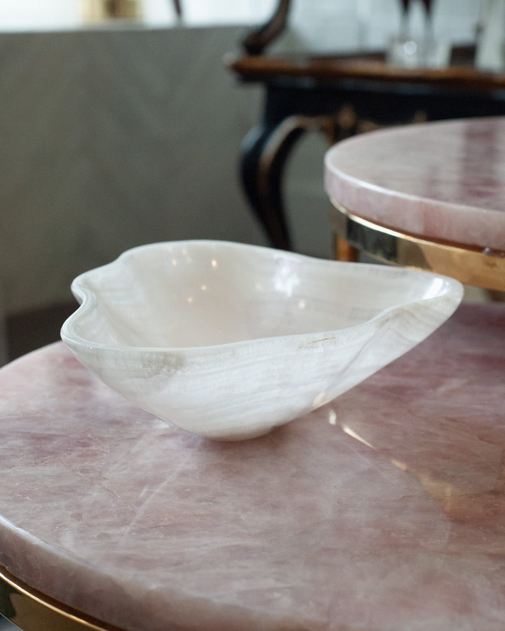 CONTEMPORARY SMALL FREEFORM HAND CARVED BANDED ONYX BOWL