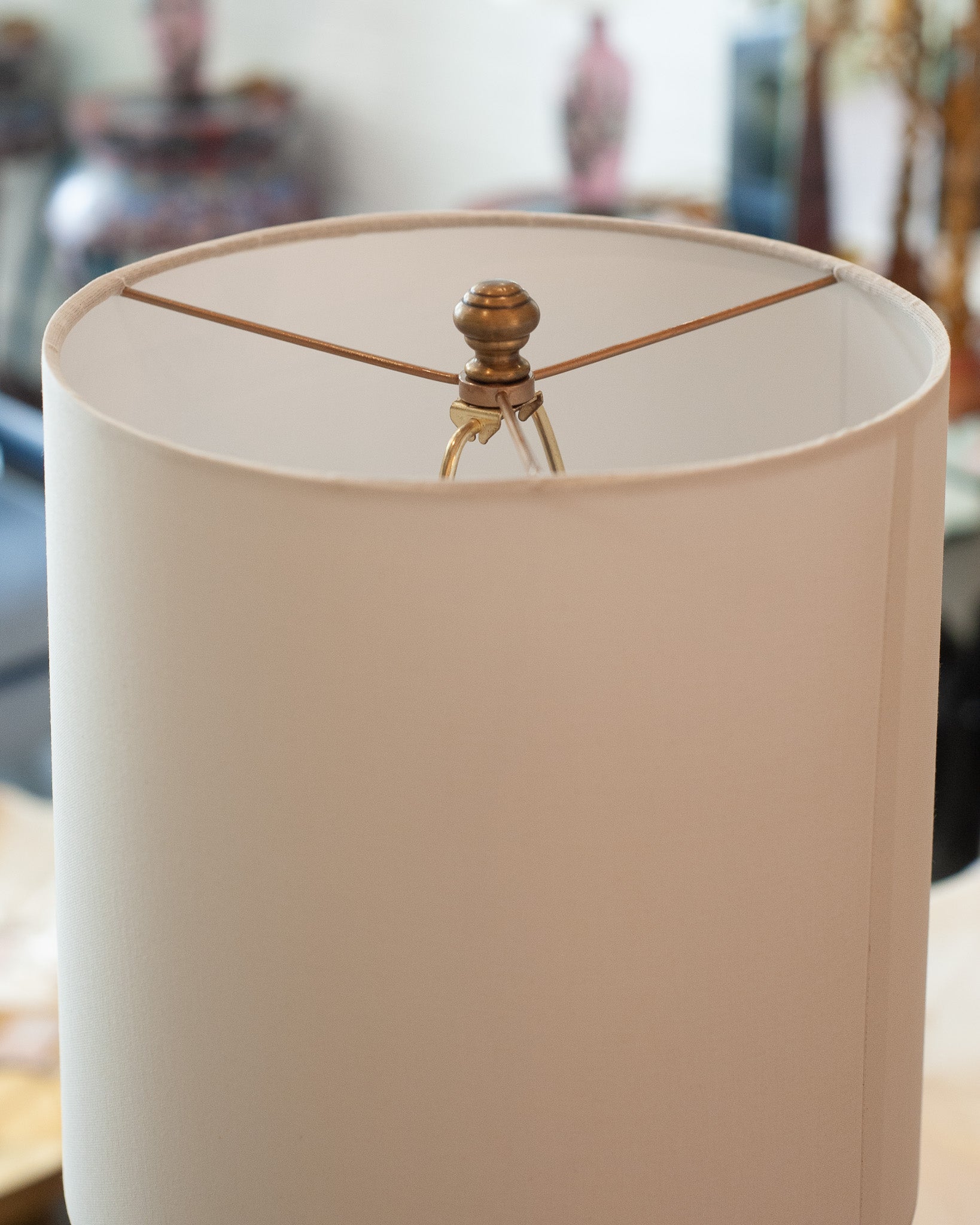 ANTIQUE FRENCH PAIR OF OPALINE WHITE & GOLD LAMPS WITH WHITE LINEN SHADES