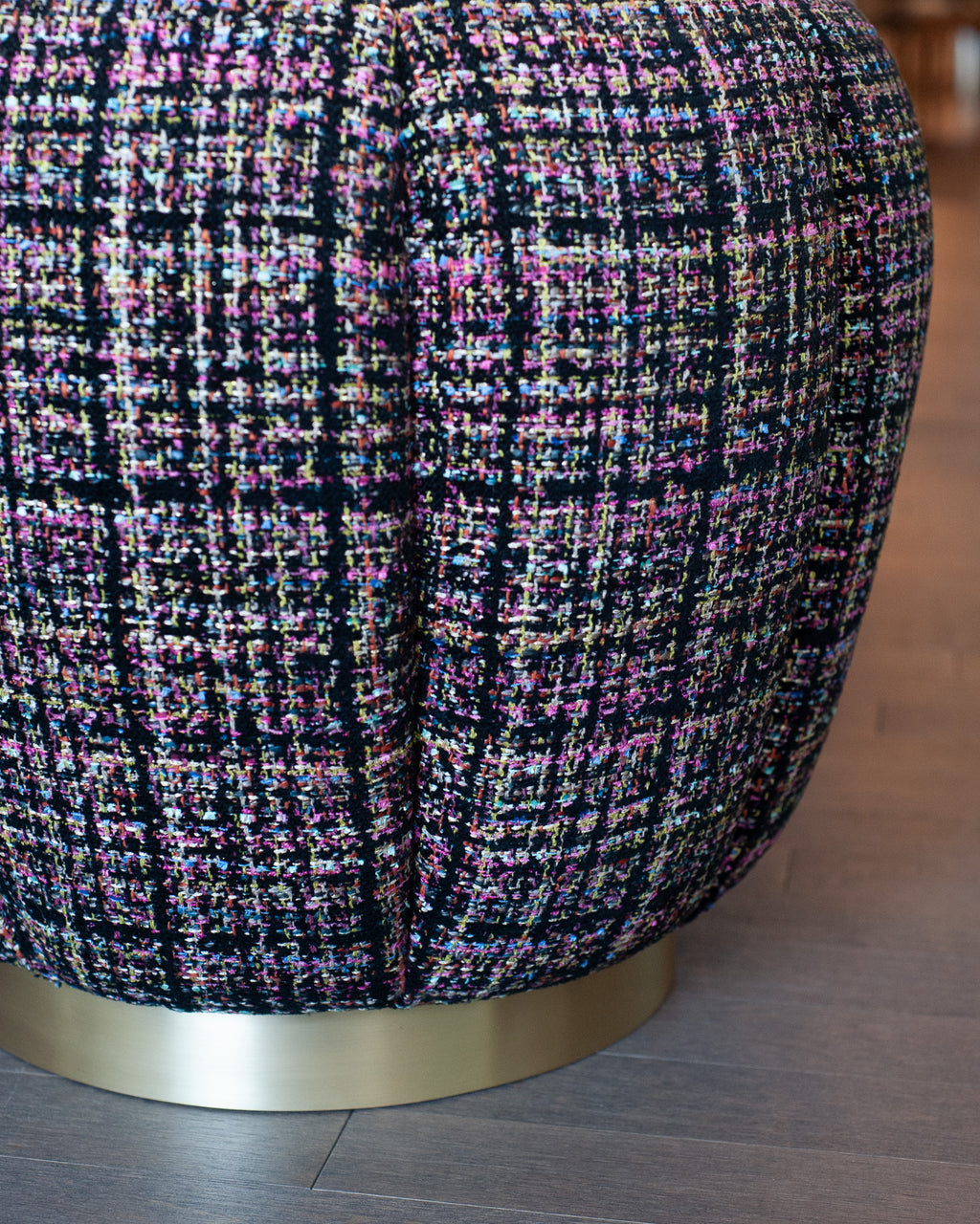 STUDIO MAISON NURITA MELON OTTOMAN IN BLACK TWEED WITH BRUSHED GOLD METAL BASE