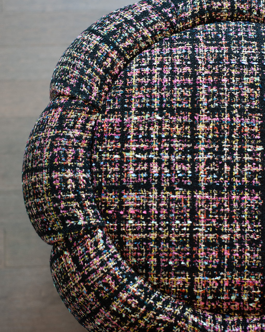 STUDIO MAISON NURITA MELON OTTOMAN IN BLACK TWEED WITH BRUSHED GOLD METAL BASE