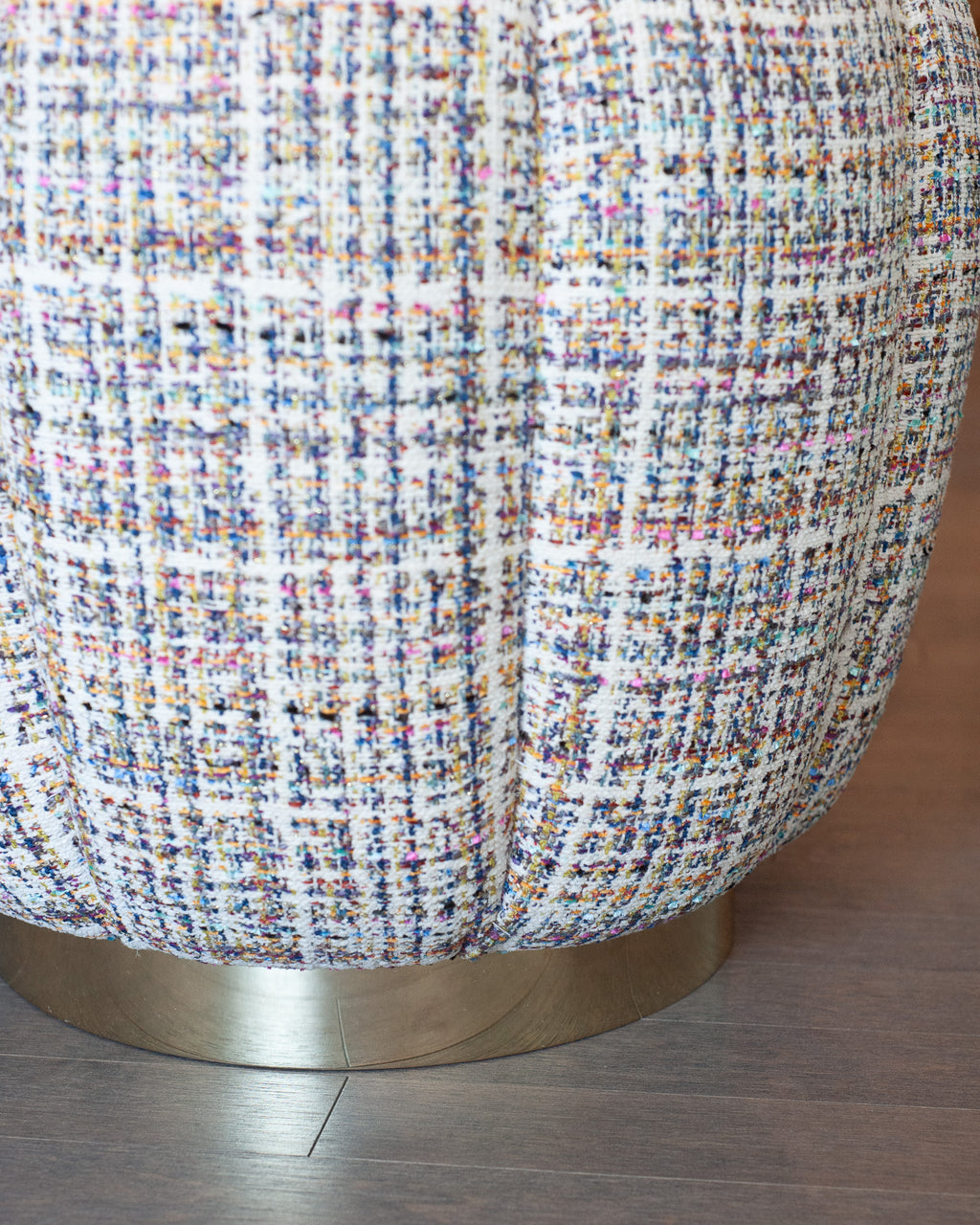 STUDIO MAISON NURITA MELON OTTOMAN IN WHITE TWEED WITH POLISHED GOLD METAL BASE