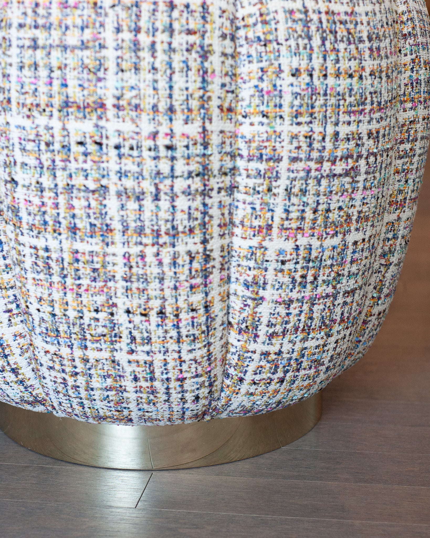 STUDIO MAISON NURITA MELON OTTOMAN IN WHITE TWEED WITH POLISHED GOLD METAL BASE