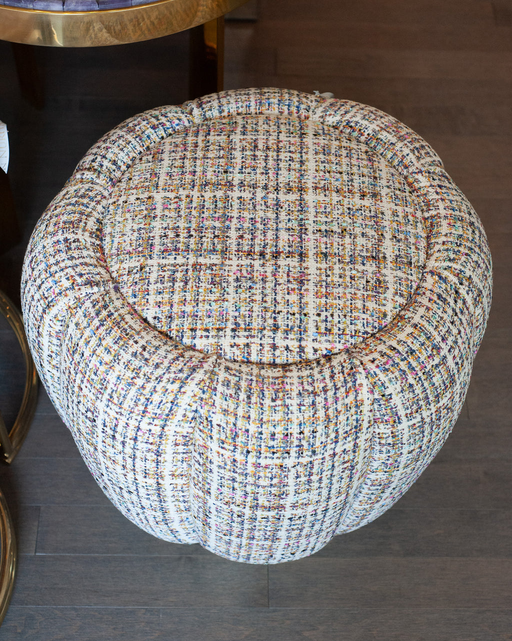 STUDIO MAISON NURITA MELON OTTOMAN IN WHITE TWEED WITH POLISHED GOLD METAL BASE