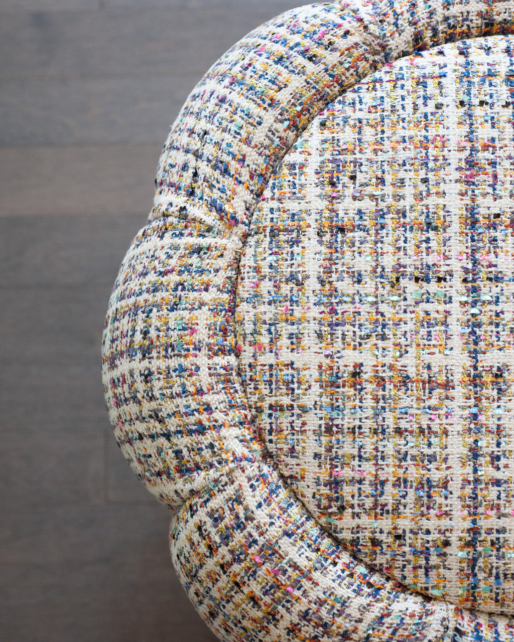 STUDIO MAISON NURITA MELON OTTOMAN IN WHITE TWEED WITH POLISHED GOLD METAL BASE