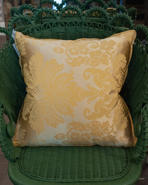 STUDIO MAISON NURITA RUBELLI GREEN FLORAL SILK LAMPAS AND SILK DAMASK PILLOW