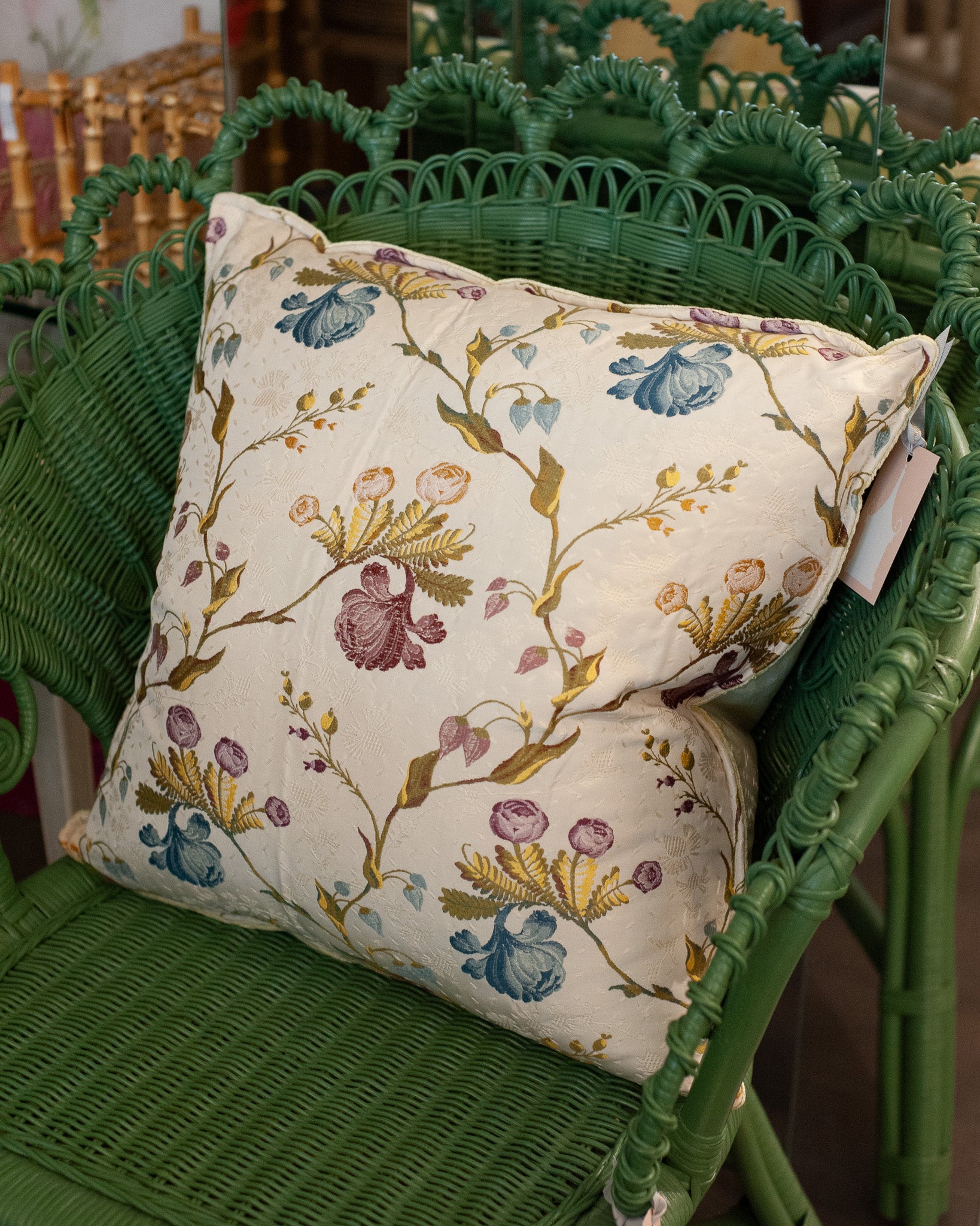 STUDIO MAISON NURITA CREAM AND MULTICOLOUR FLORAL BROCADE PILLOW
