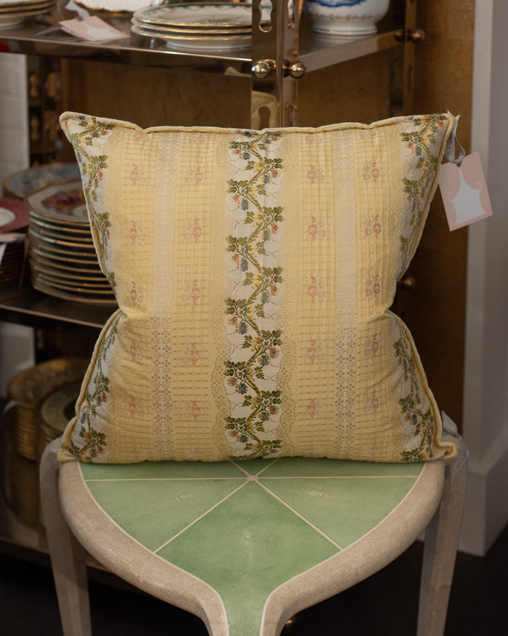 STUDIO MAISON NURITA YELLOW DOCUMENT PRINT FLORAL BROCADE PILLOW