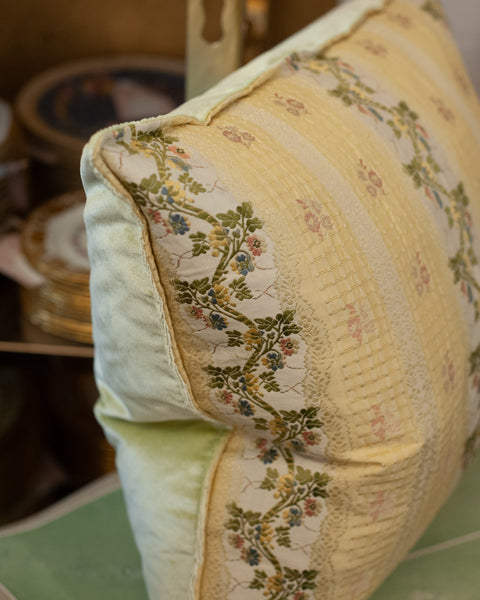 STUDIO MAISON NURITA YELLOW DOCUMENT PRINT FLORAL BROCADE PILLOW