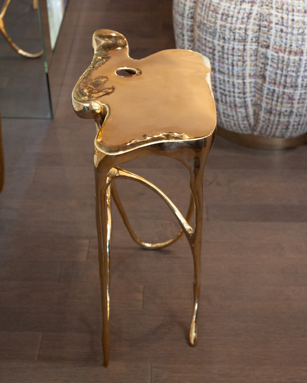 CONTEMPORARY POLISHED CAST BRASS SCULPTURAL SIDE TABLE