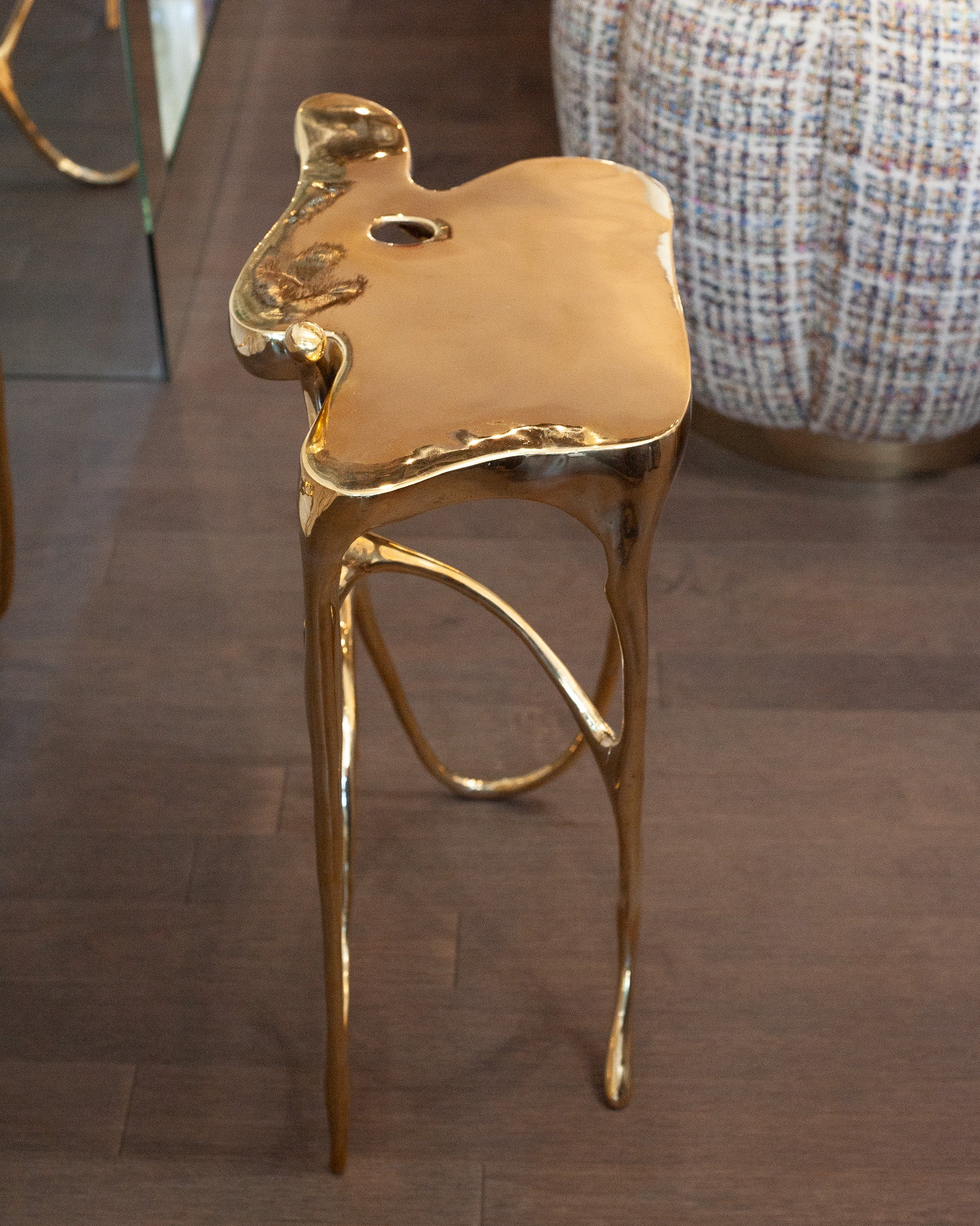 CONTEMPORARY POLISHED CAST BRASS SCULPTURAL SIDE TABLE