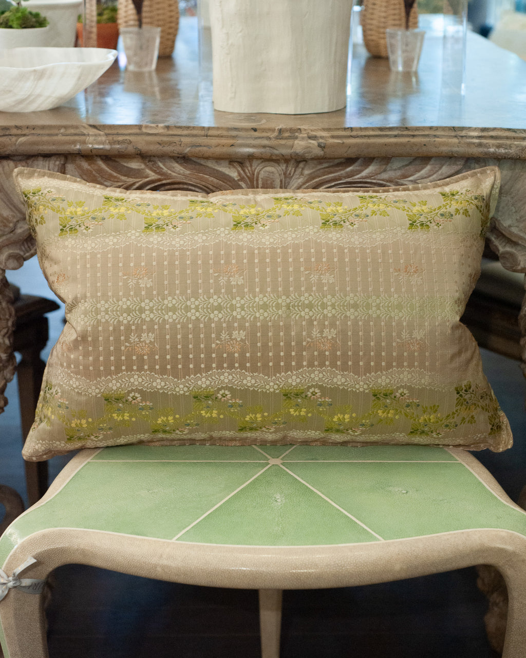 STUDIO MAISON NURITA SOFT PINK DOCUMENT PRINT FLORAL BROCADE PILLOW