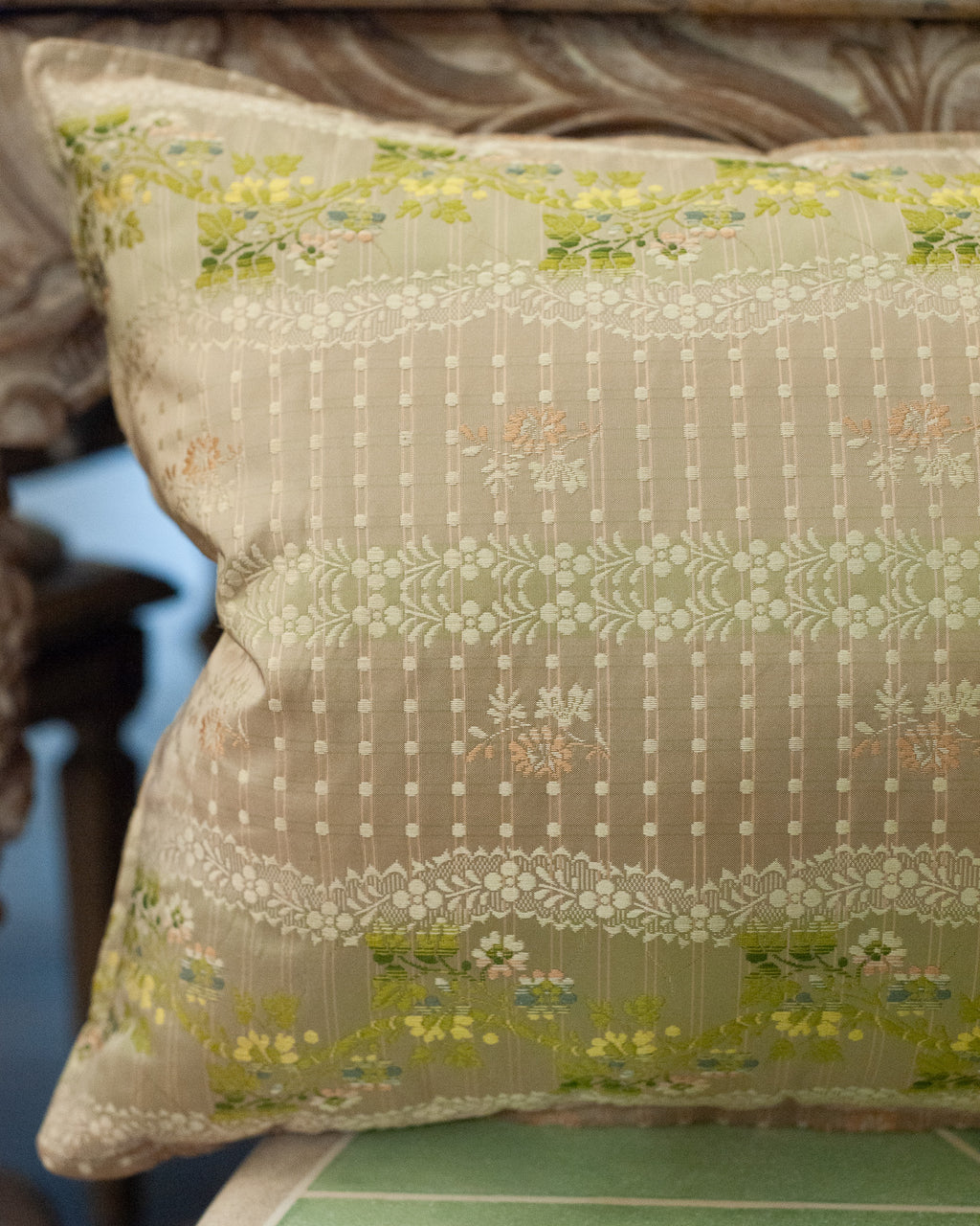 STUDIO MAISON NURITA SOFT PINK DOCUMENT PRINT FLORAL BROCADE PILLOW