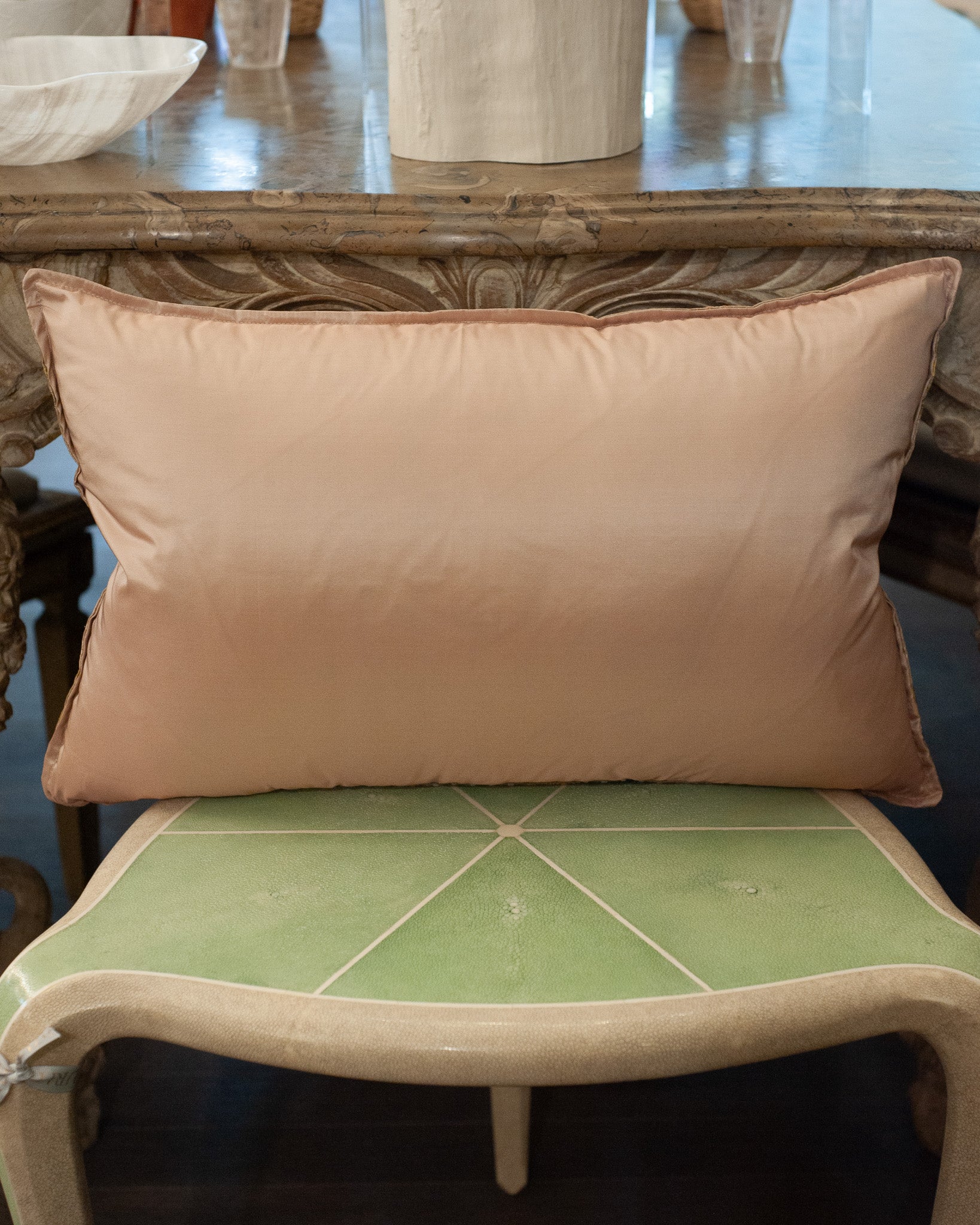 STUDIO MAISON NURITA SOFT PINK DOCUMENT PRINT FLORAL BROCADE PILLOW