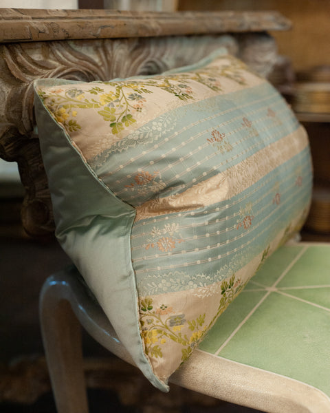 STUDIO MAISON NURITA SOFT BLUE DOCUMENT PRINT FLORAL BROCADE PILLOW