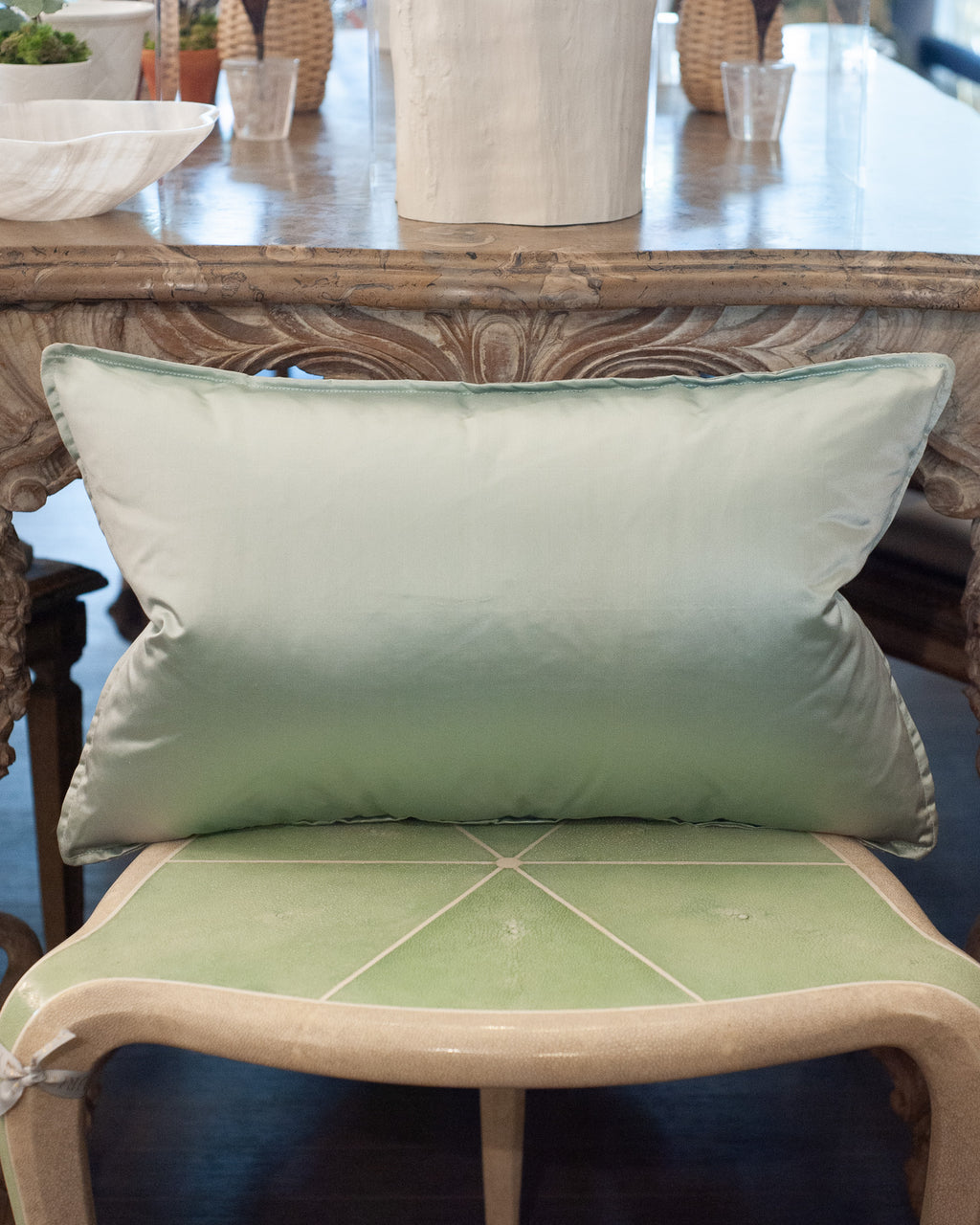 STUDIO MAISON NURITA SOFT BLUE DOCUMENT PRINT FLORAL BROCADE PILLOW