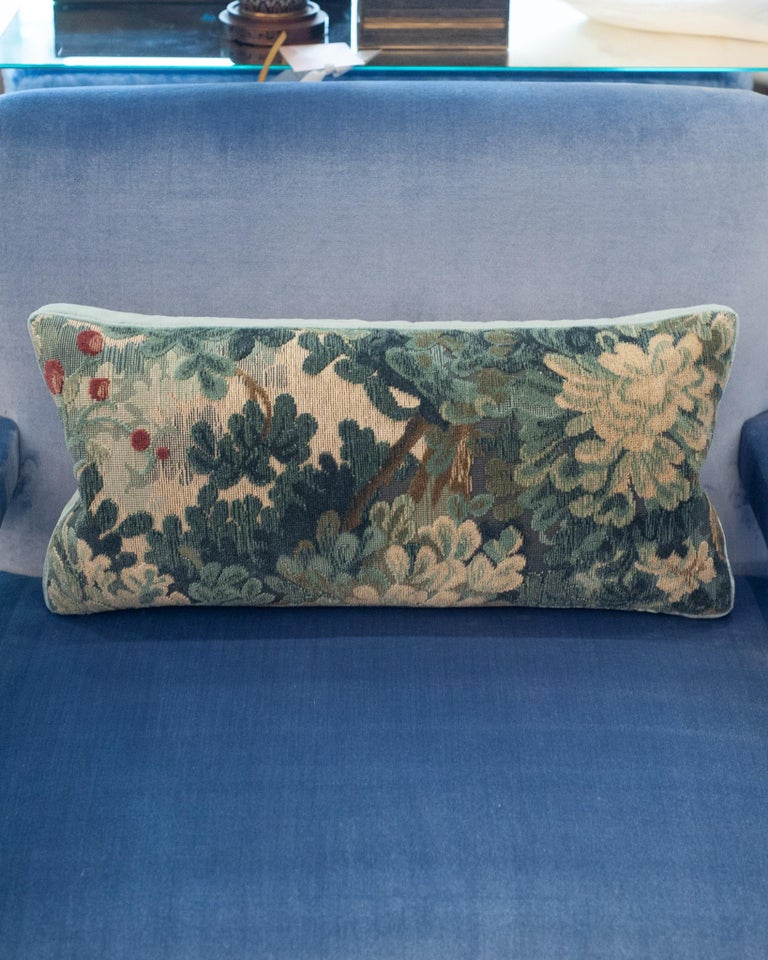 STUDIO MAISON NURITA COLONY "MARLY" BLUE LINEN VELVET VEDURE TAPESTRY PILLOW