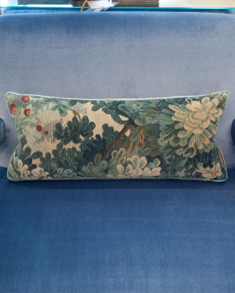 STUDIO MAISON NURITA COLONY "MARLY" BLUE LINEN VELVET VEDURE TAPESTRY PILLOW