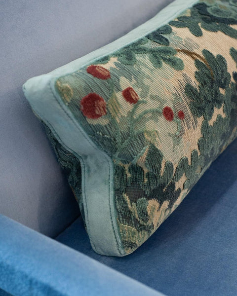 STUDIO MAISON NURITA COLONY "MARLY" BLUE LINEN VELVET VEDURE TAPESTRY PILLOW