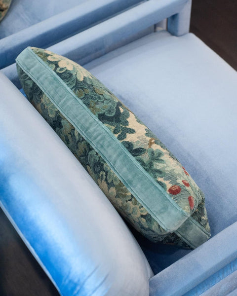 STUDIO MAISON NURITA COLONY "MARLY" BLUE LINEN VELVET VEDURE TAPESTRY PILLOW