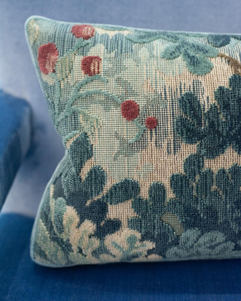 STUDIO MAISON NURITA COLONY "MARLY" BLUE LINEN VELVET VEDURE TAPESTRY PILLOW