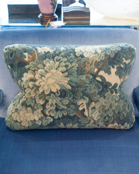 STUDIO MAISON NURITA COLONY "MARLY" BLUE LINEN VELVET VEDURE TAPESTRY PILLOW
