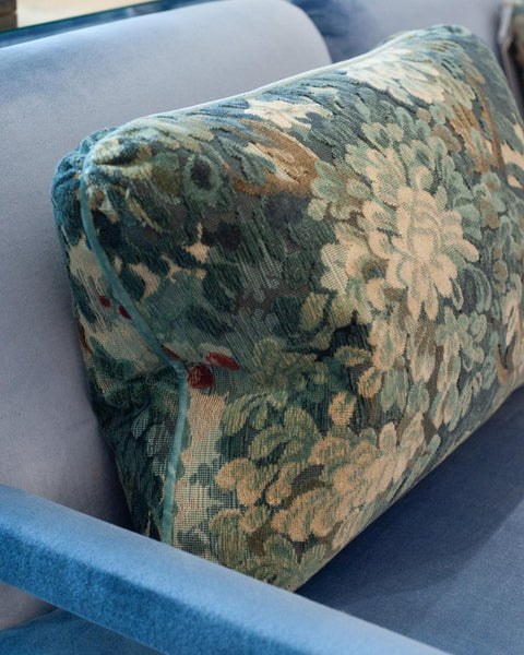 STUDIO MAISON NURITA COLONY "MARLY" BLUE LINEN VELVET VEDURE TAPESTRY PILLOW