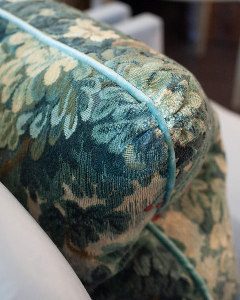 STUDIO MAISON NURITA COLONY "MARLY" BLUE LINEN VELVET VEDURE TAPESTRY PILLOW