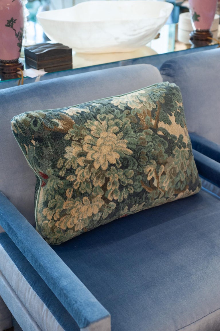 STUDIO MAISON NURITA COLONY "MARLY" BLUE LINEN VELVET VEDURE TAPESTRY PILLOW