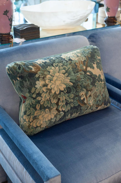 STUDIO MAISON NURITA COLONY "MARLY" BLUE LINEN VELVET VEDURE TAPESTRY PILLOW