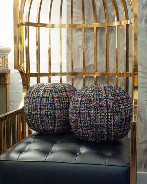 STUDIO MAISON NURITA BLACK & MULTICOLOUR TWEED BALL PILLOW