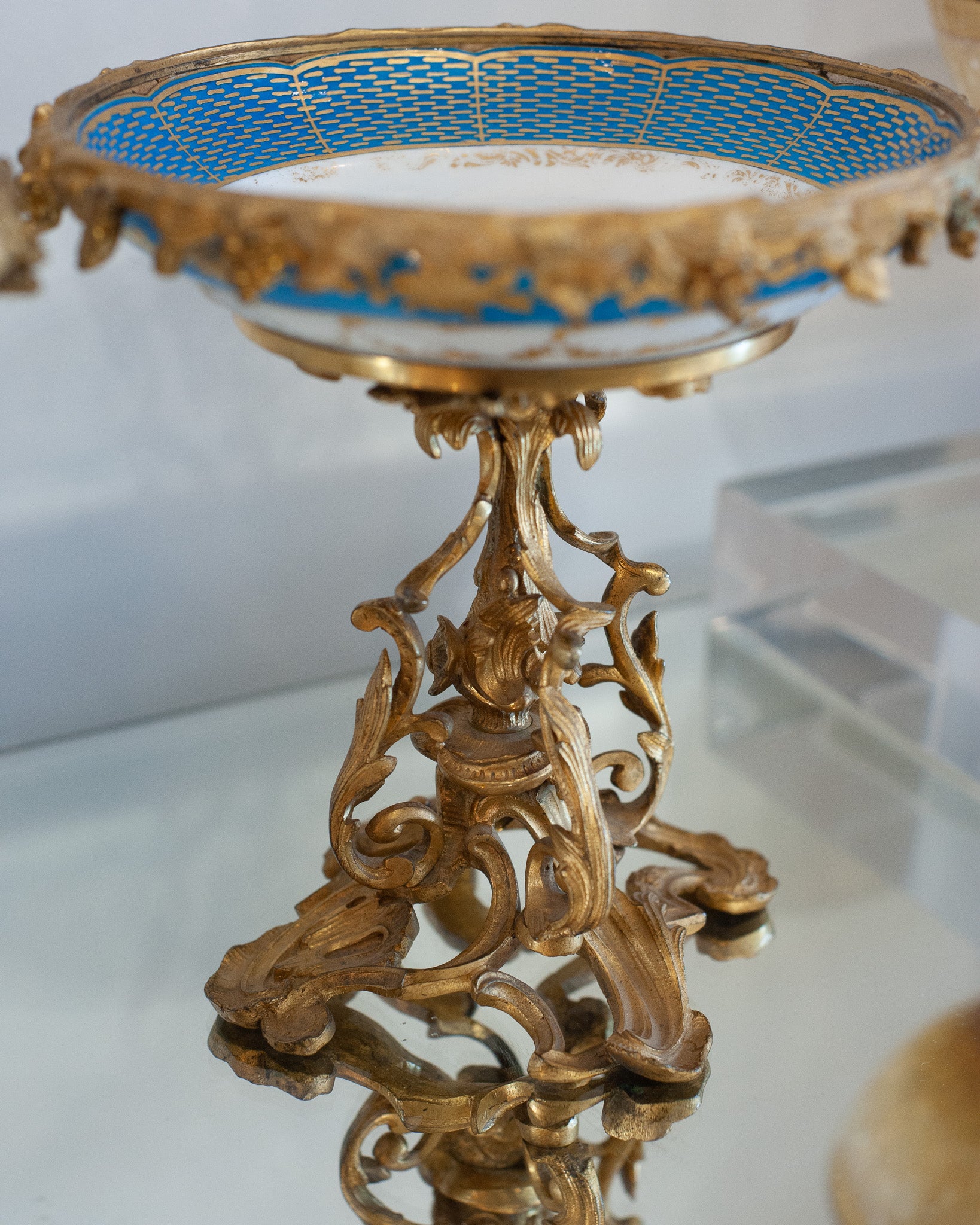 ANTIQUE SÉVRES STYLE PORCELAIN COMPOTES WITH GILT BRONZE FEET