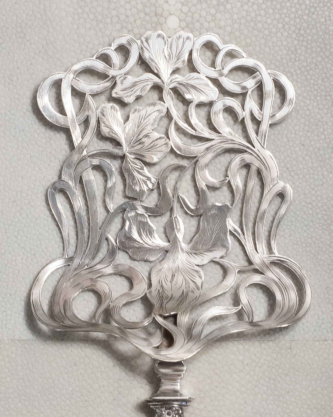 ANTIQUE STERLING SILVER ASPARAGUS SERVER WITH ENGRAVED IRIS FLOWERS