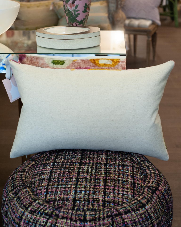 CONTEMPORARY PINK AND MULTICOLOUR SILK VELVET PILLOW WITH LADYBUG MOTIF