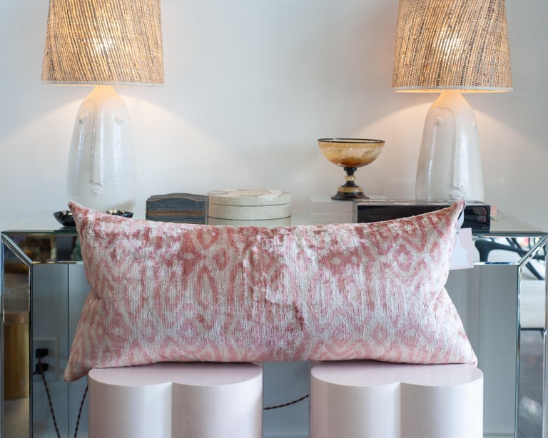 CONTEMPORARY GRAND SCALE SOFT PINK AND SILVER SILK VELVET PILLOW