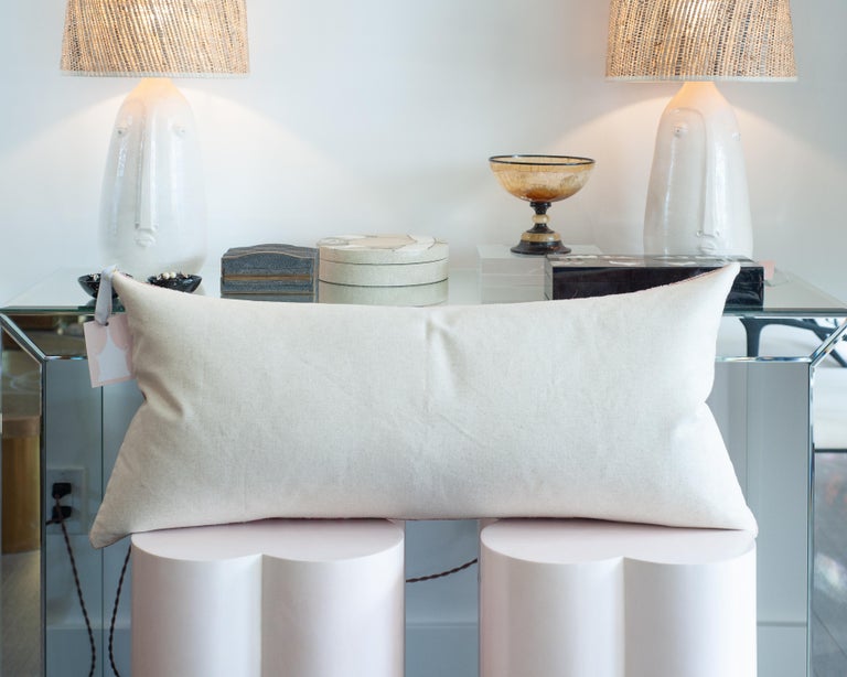 CONTEMPORARY GRAND SCALE SOFT PINK AND SILVER SILK VELVET PILLOW