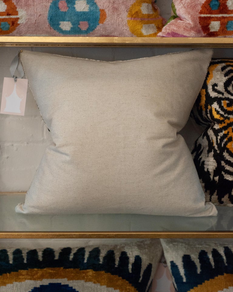 CONTEMPORARY BLACK, ORANGE AND SILVER SILK VELVET PILLOW WITH TIGER MOTIF