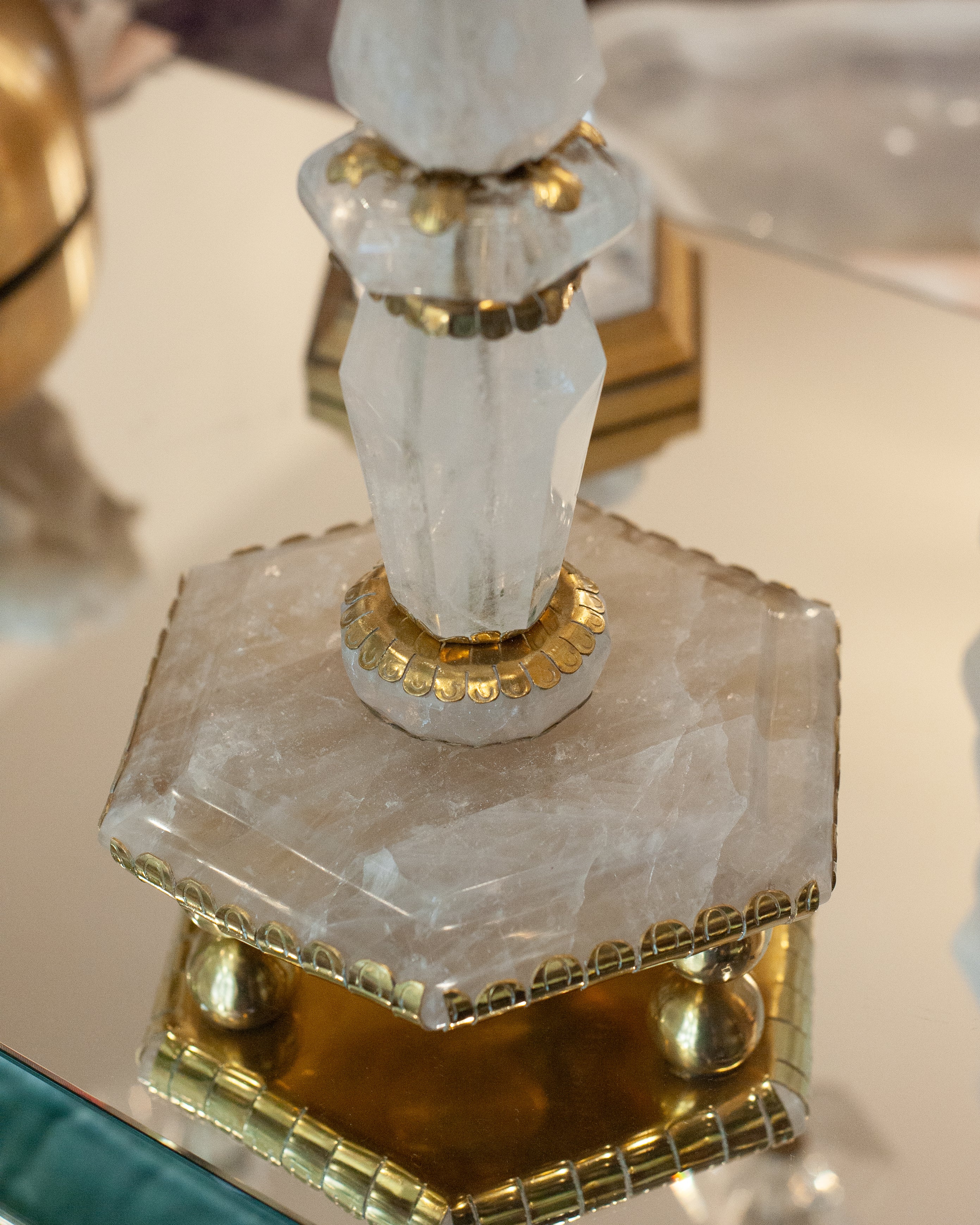 CONTEMPORARY PAIR OF GRAND SCALE ROCK CRYSTAL QUARTZ CANDLESTICKS