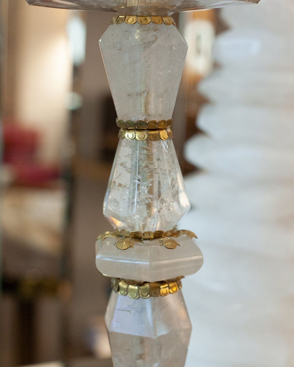 CONTEMPORARY PAIR OF GRAND SCALE ROCK CRYSTAL QUARTZ CANDLESTICKS