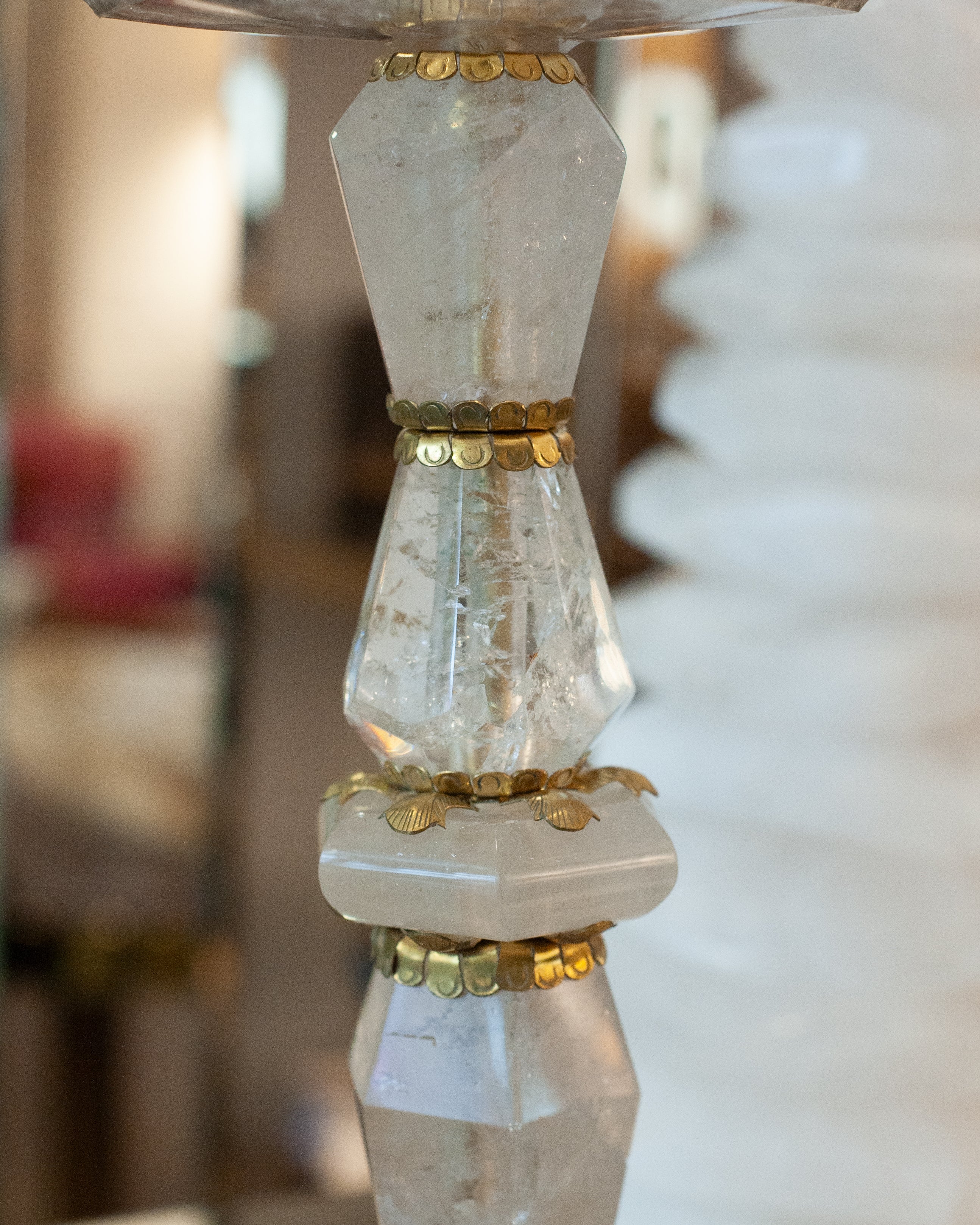 CONTEMPORARY PAIR OF GRAND SCALE ROCK CRYSTAL QUARTZ CANDLESTICKS