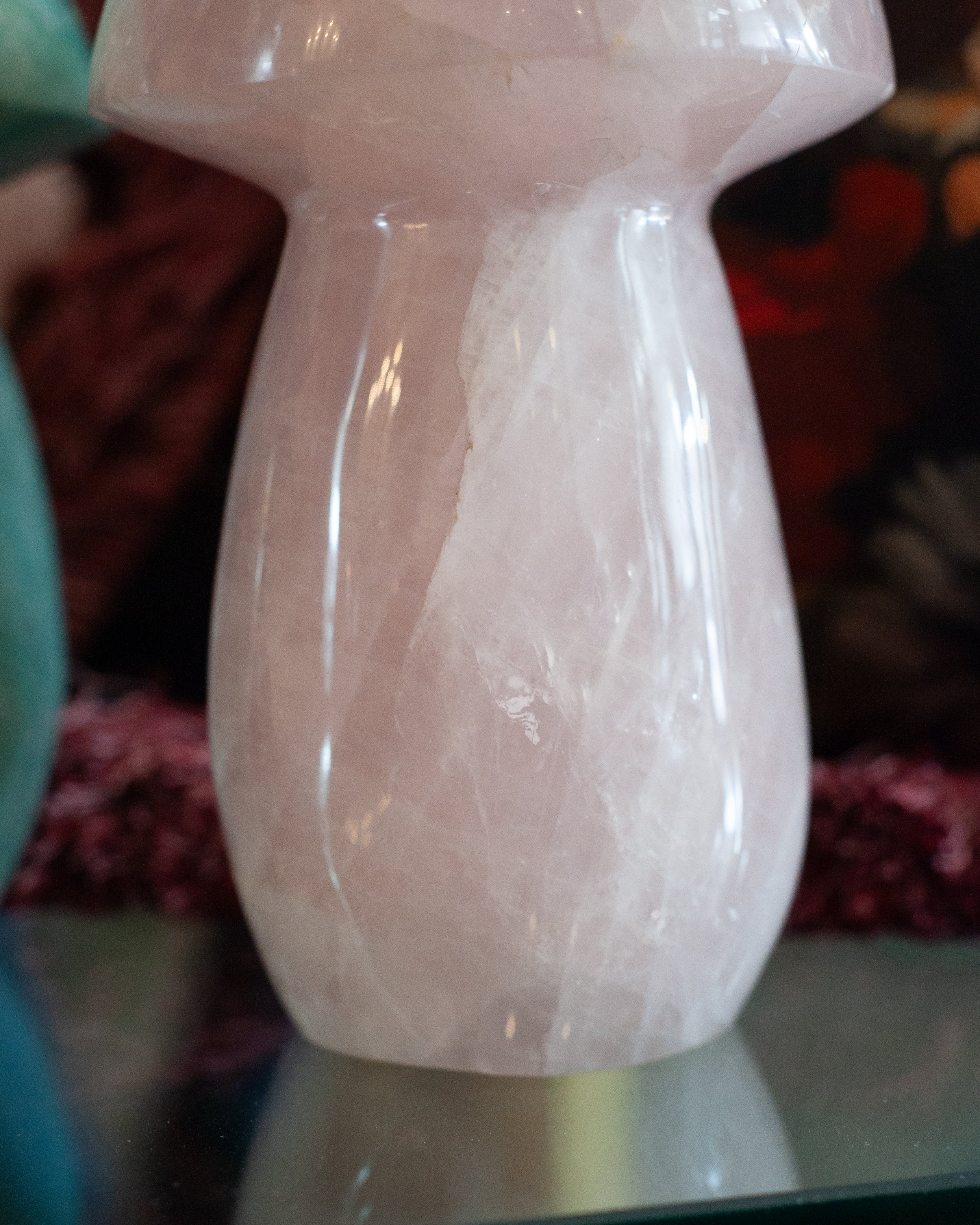 CONTEMPORARY LARGE HAND CARVED ROSE QUARTZ MUSHROOM SCULPTURE