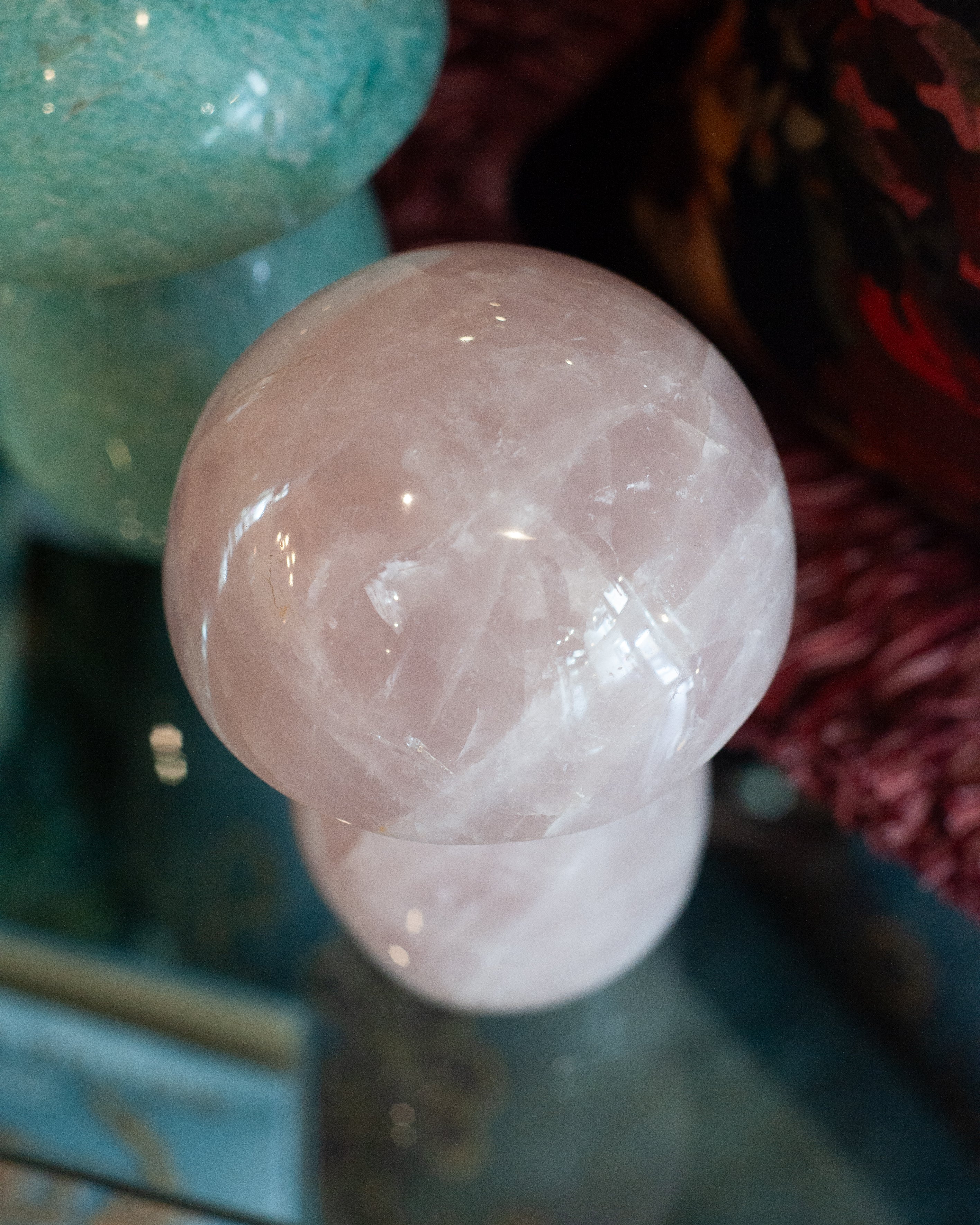 CONTEMPORARY LARGE HAND CARVED ROSE QUARTZ MUSHROOM SCULPTURE