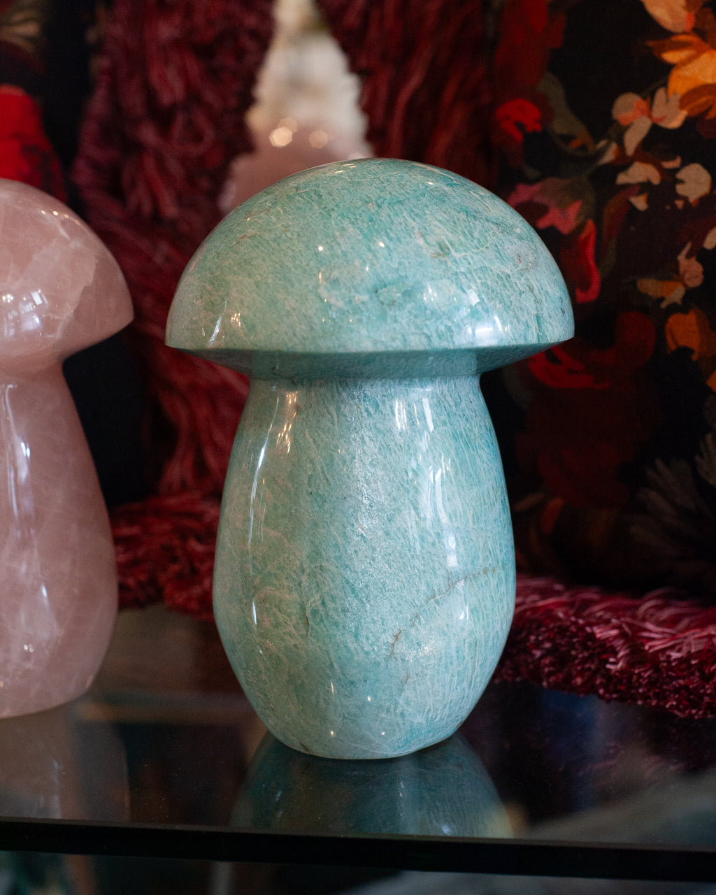 CONTEMPORARY LARGE HAND CARVED AMAZONITE MUSHROOM SCULPTURE