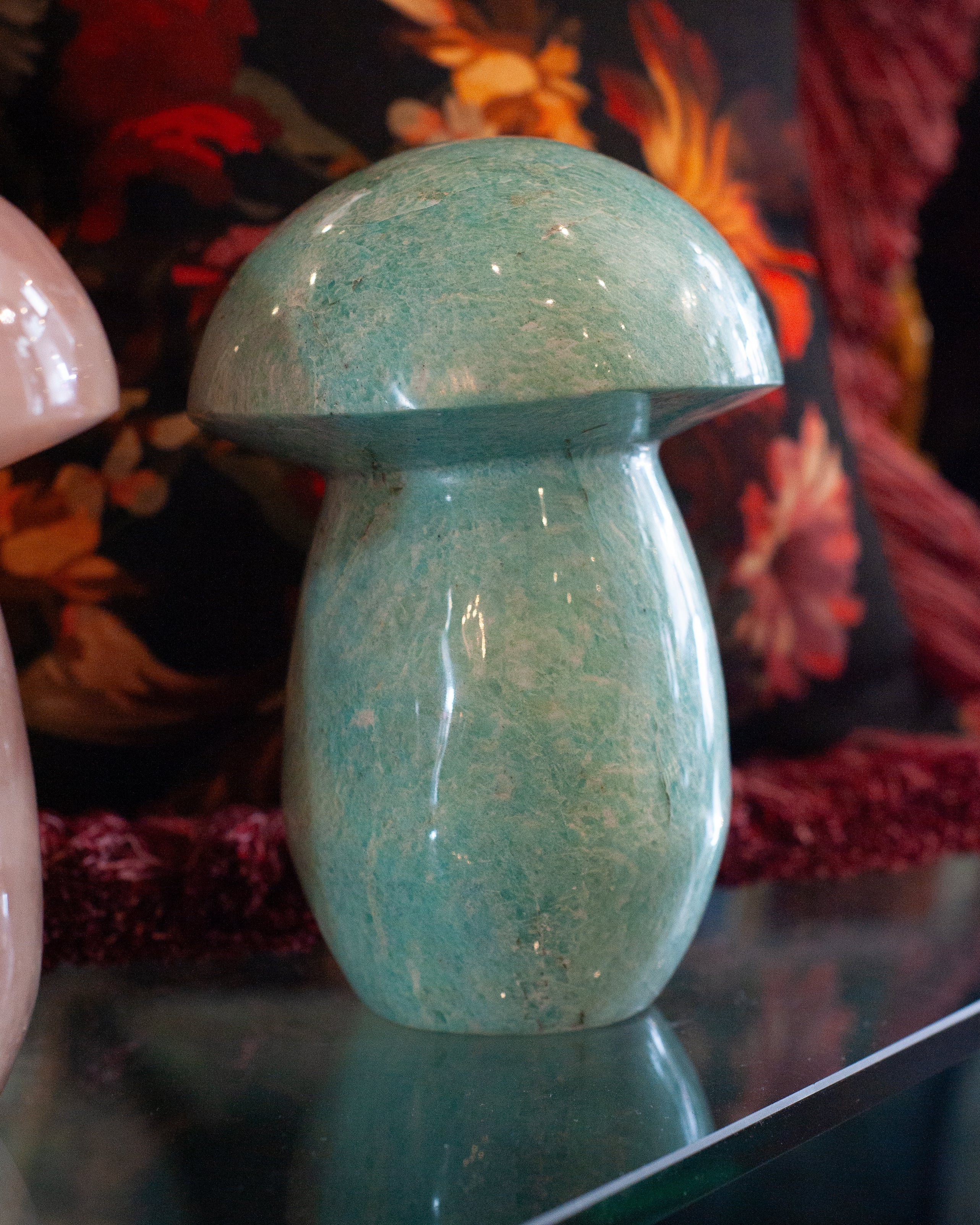 CONTEMPORARY LARGE HAND CARVED AMAZONITE MUSHROOM SCULPTURE