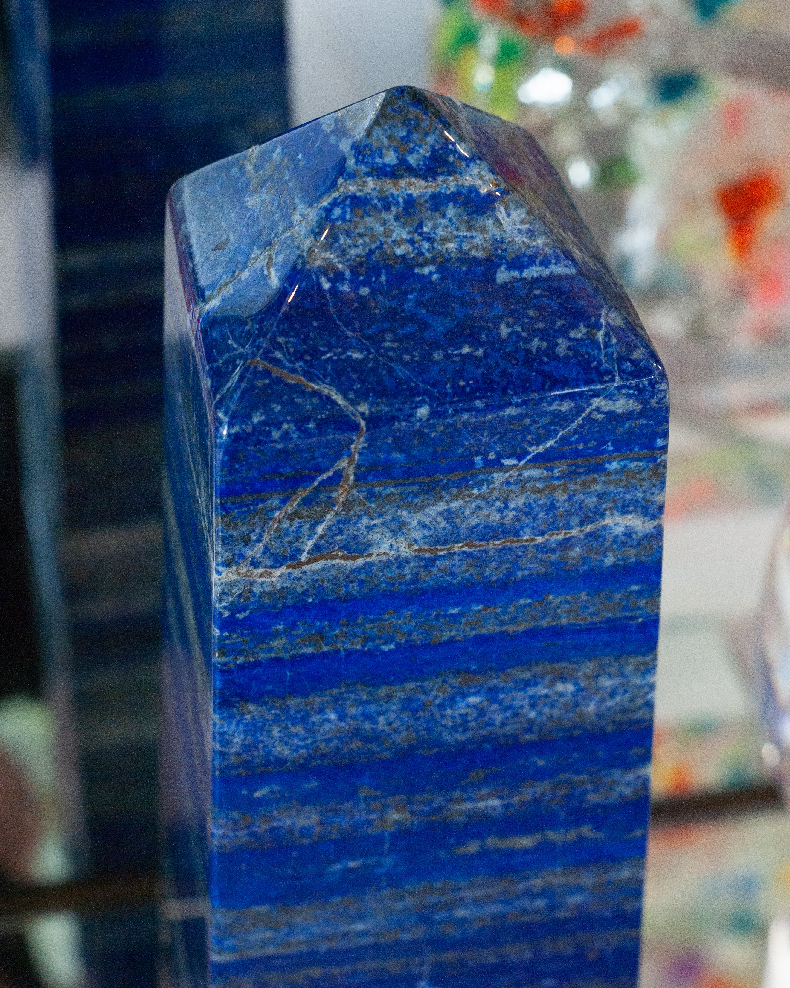CONTEMPORARY LARGE SCALE VIVID BLUE LAPIS LAZULI STONE OBELISK