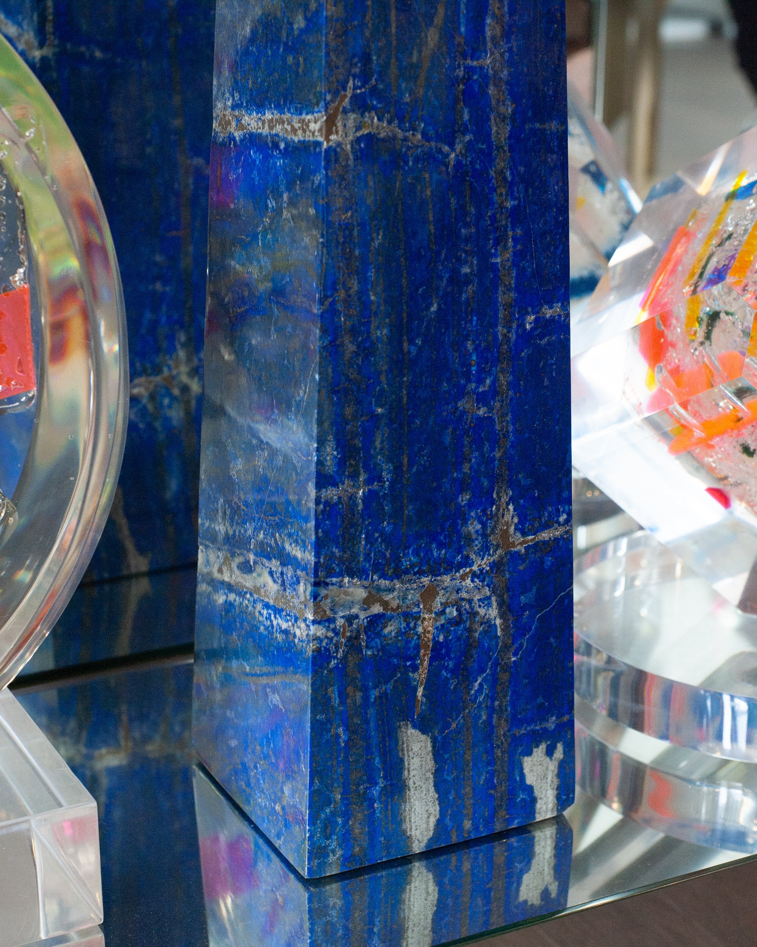 CONTEMPORARY GRAND SCALE VIVID BLUE LAPIS LAZULI STONE OBELISK