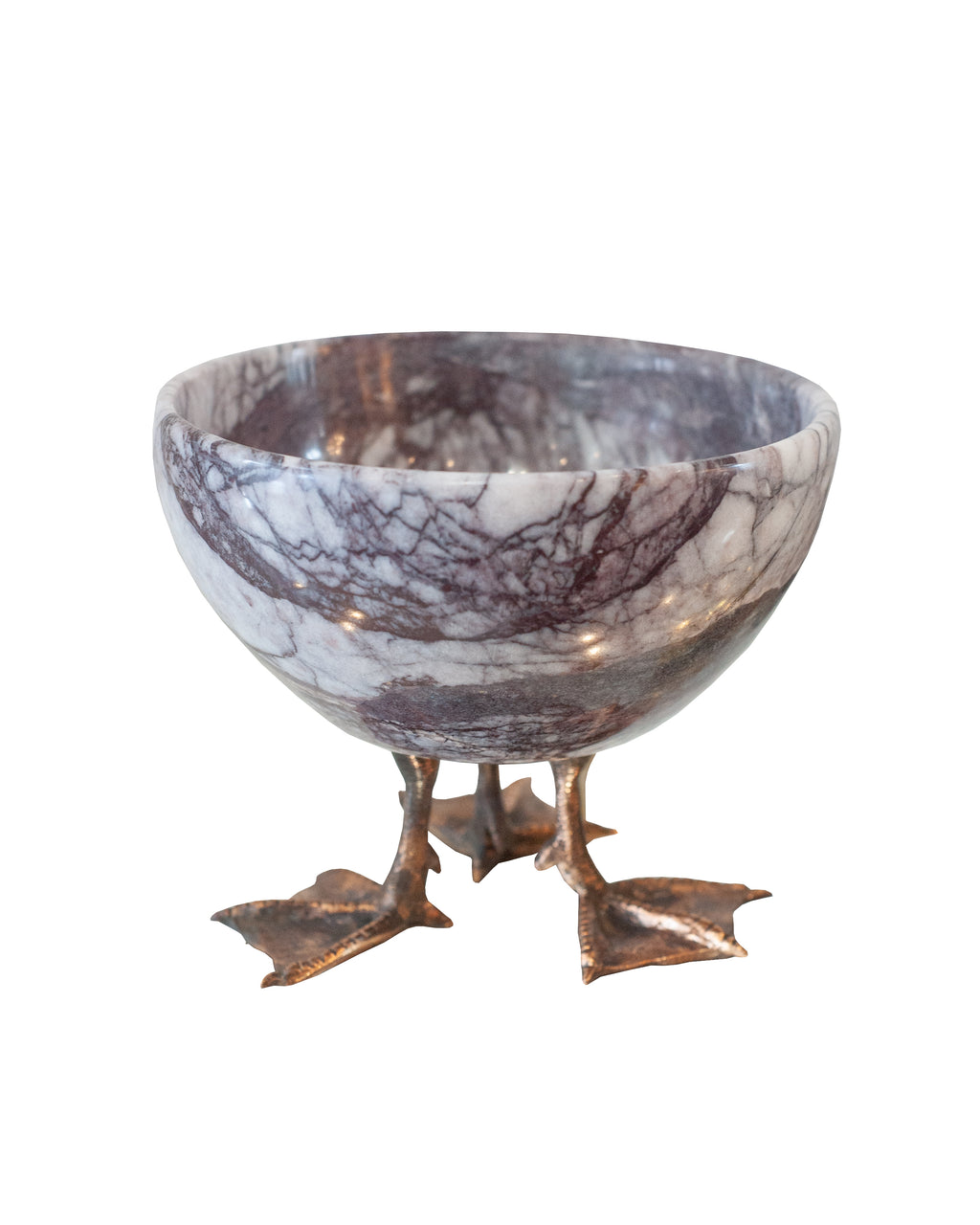 CONTEMPORARY PURPLE MARBLE BOWL WITH CAST BRONZE DUCK FEET