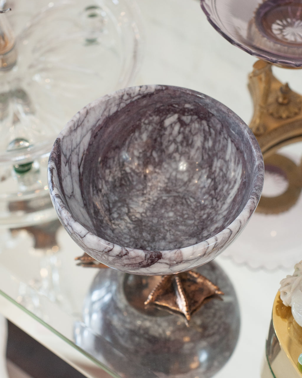 CONTEMPORARY PURPLE MARBLE BOWL WITH CAST BRONZE DUCK FEET