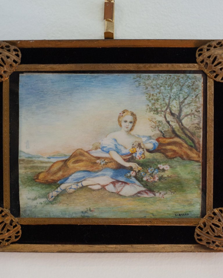 ANTIQUE MINIATURE PORTRAIT OF MADAME HENRIETTE AS FLORA