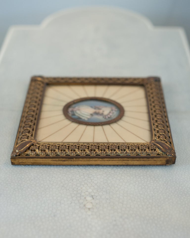 ANTIQUE MINIATURE PORTRAIT OF A NOBLEWOMAN IN BRONZE MOUNT FRAME