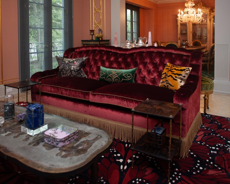 NAPOLEON III STYLE TUFTED SOFA IN DEDAR SPLENDIDO RED VELVET WITH METALLIC TRIM